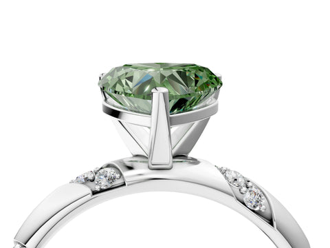 White gold Fancy Green Heart Cut Solitaire Diamond Engagement Ring with Twisted Pave Band and Four-Prong Setting_23