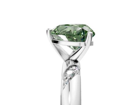 White gold Fancy Green Heart Cut Solitaire Diamond Engagement Ring with Twisted Pave Band and Four-Prong Setting_24
