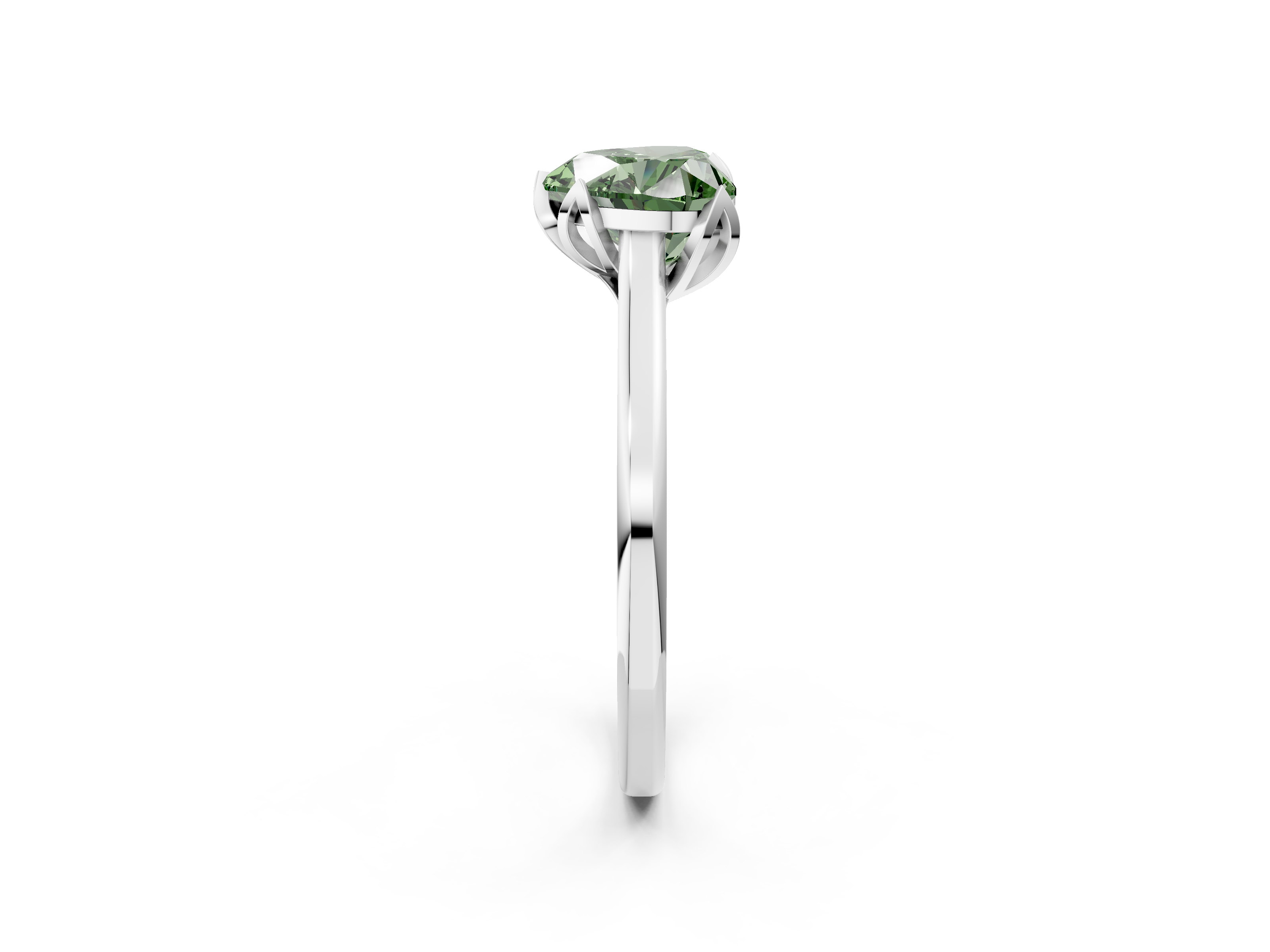 White gold Fancy Green Heart  Cut Solitaire Diamond Ring with Flower-Prong Setting and Classic Band_2