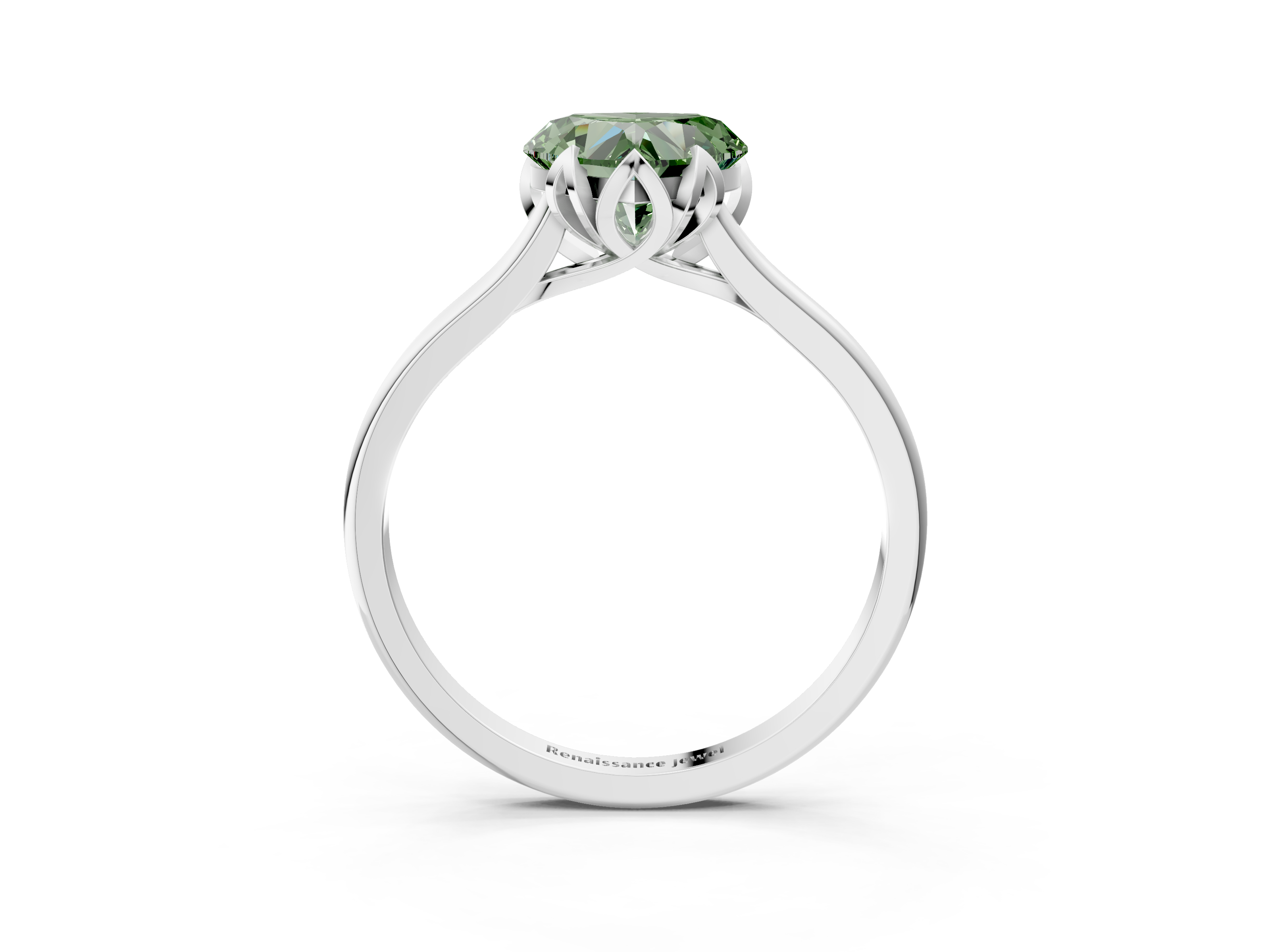 White gold Fancy Green Heart  Cut Solitaire Diamond Ring with Flower-Prong Setting and Classic Band_3