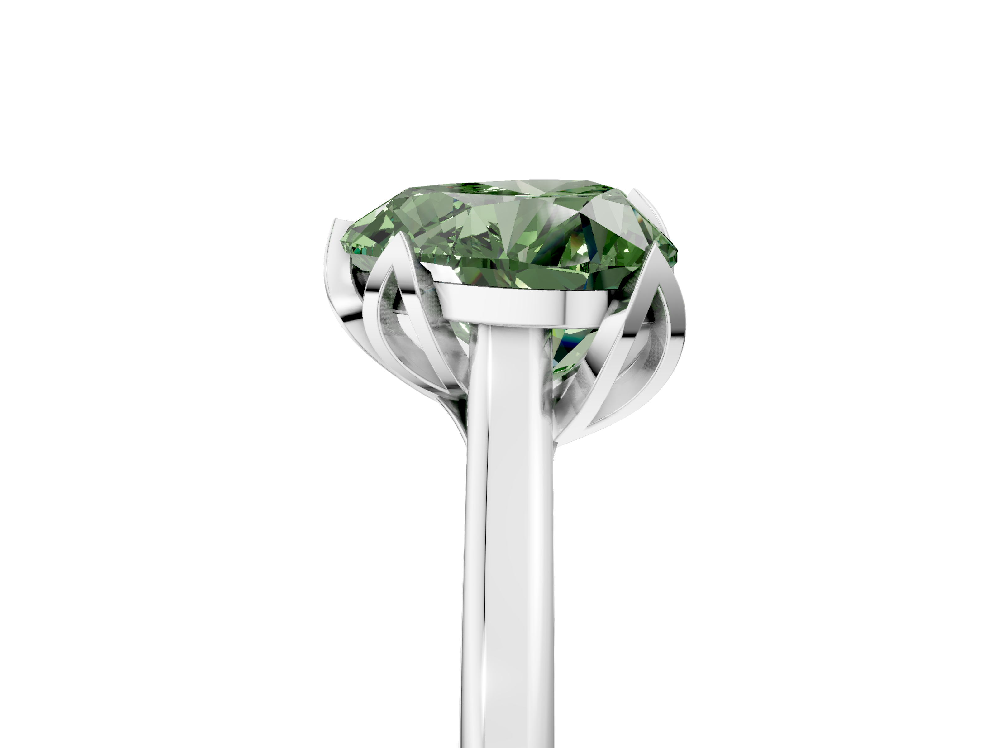 White gold Fancy Green Heart  Cut Solitaire Diamond Ring with Flower-Prong Setting and Classic Band_5