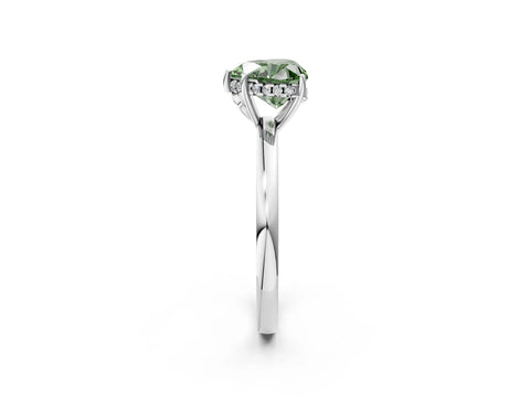 White gold Fancy Green Heart Cut Solitaire Diamond Ring with Prong Setting and Plain Band_14