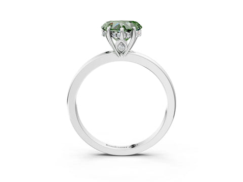 White gold Fancy Green Heart Cut Solitaire Diamond Ring with Prong Setting and Plain Band_15