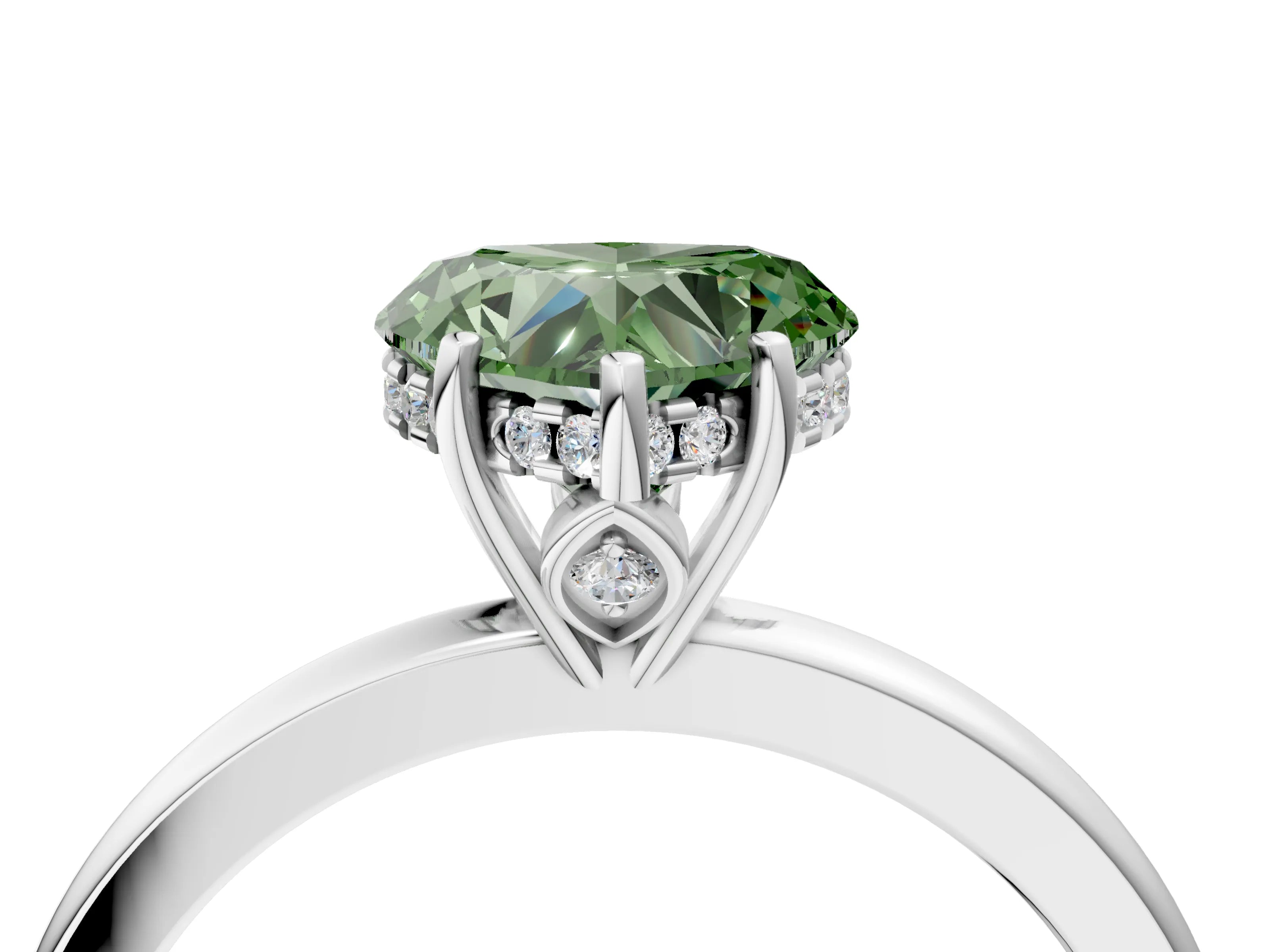 White gold Fancy Green Heart Cut Solitaire Diamond Ring with Prong Setting and Plain Band_16