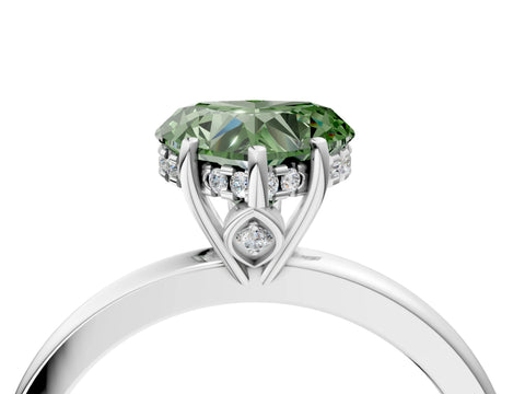White gold Fancy Green Heart Cut Solitaire Diamond Ring with Prong Setting and Plain Band_16