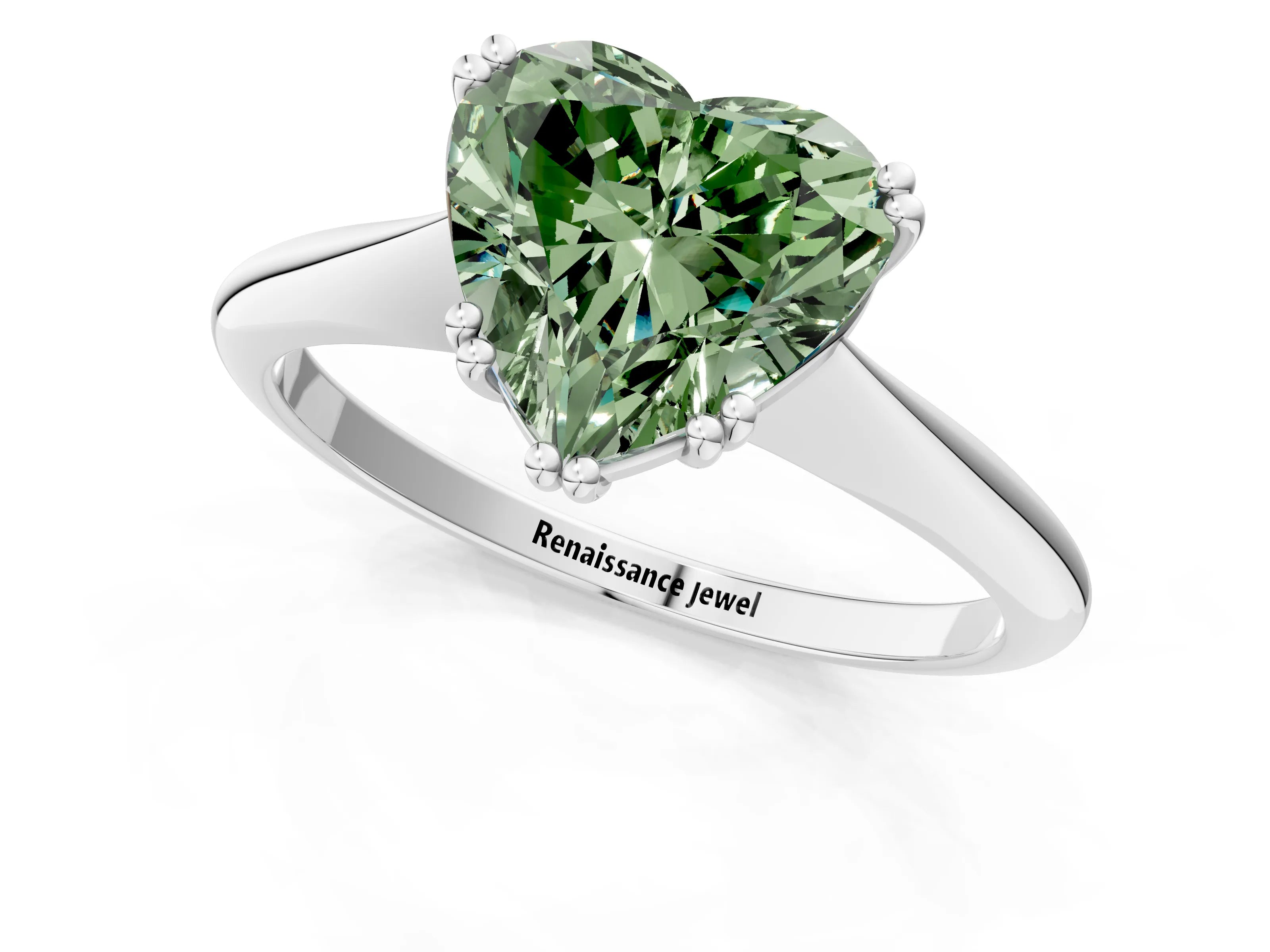 White gold Fancy Green Heart Cut Solitaire Diamond Ring with Six-Prong Setting and Classic Band_1