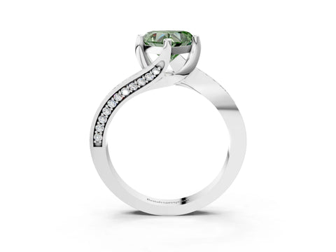 White gold Fancy Green Heart Cut Solitaire Diamond Twist Band with Pavé Setting and Four-Prong Setting_15