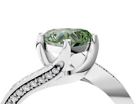 White gold Fancy Green Heart Cut Solitaire Diamond Twist Band with Pavé Setting and Four-Prong Setting_16