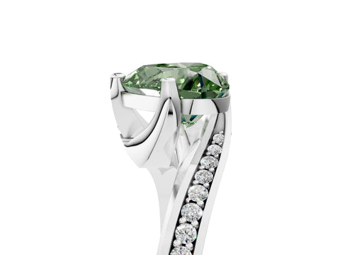 White gold Fancy Green Heart Cut Solitaire Diamond Twist Band with Pavé Setting and Four-Prong Setting_17