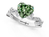 White gold Fancy Green Heart  Cut Solitaire Diamond Twisted Band with Pave Setting_1