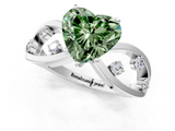 White gold Fancy Green Heart  Cut Solitaire Diamond with Side Stones on Criss-Cross Band and Four-Prong Setting_1