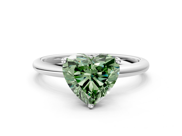 Platinum Fancy Green Heart  Cut Solitaire Engagement Ring with Four-Prong Setting and Classic Band