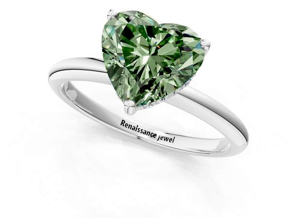 Platinum Fancy Green Heart  Cut Solitaire Engagement Ring with Four-Prong Setting and Classic Band