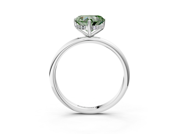 Platinum Fancy Green Heart  Cut Solitaire Engagement Ring with Four-Prong Setting and Classic Band