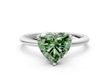White gold Fancy Green Heart  Cut Solitaire Engagement Ring with Four-Prong Setting and Classic Band