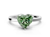 White gold Fancy Green Heart  Cut Solitaire Engagement Ring with Four-Prong Setting on a Classic Band