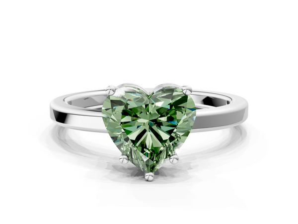 White gold Fancy Green Heart  Cut Solitaire Engagement Ring with Four-Prong Setting on a Classic Band