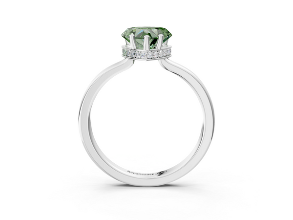 White gold Fancy Green Heart  Cut Solitaire Engagement Ring with Four-Prong Setting on a Classic Band