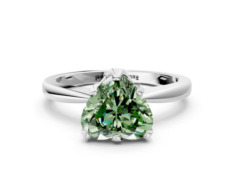 White gold Fancy Green Heart Cut Solitaire Engagement Ring with Six-Prong Setting and Tapered Band