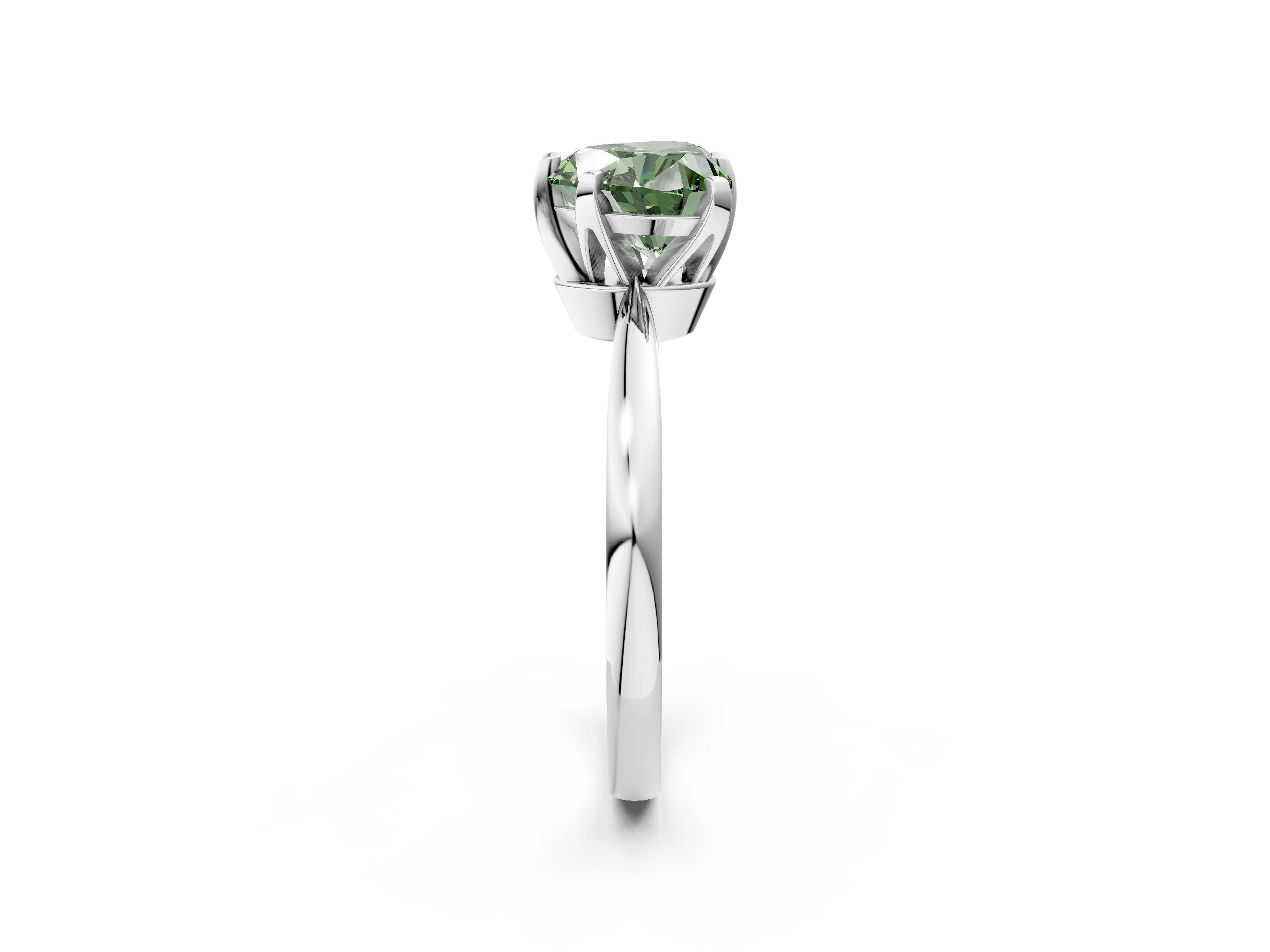 White gold Fancy Green Heart Cut Solitaire Engagement Ring with Six-Prong Setting and Tapered Band_2