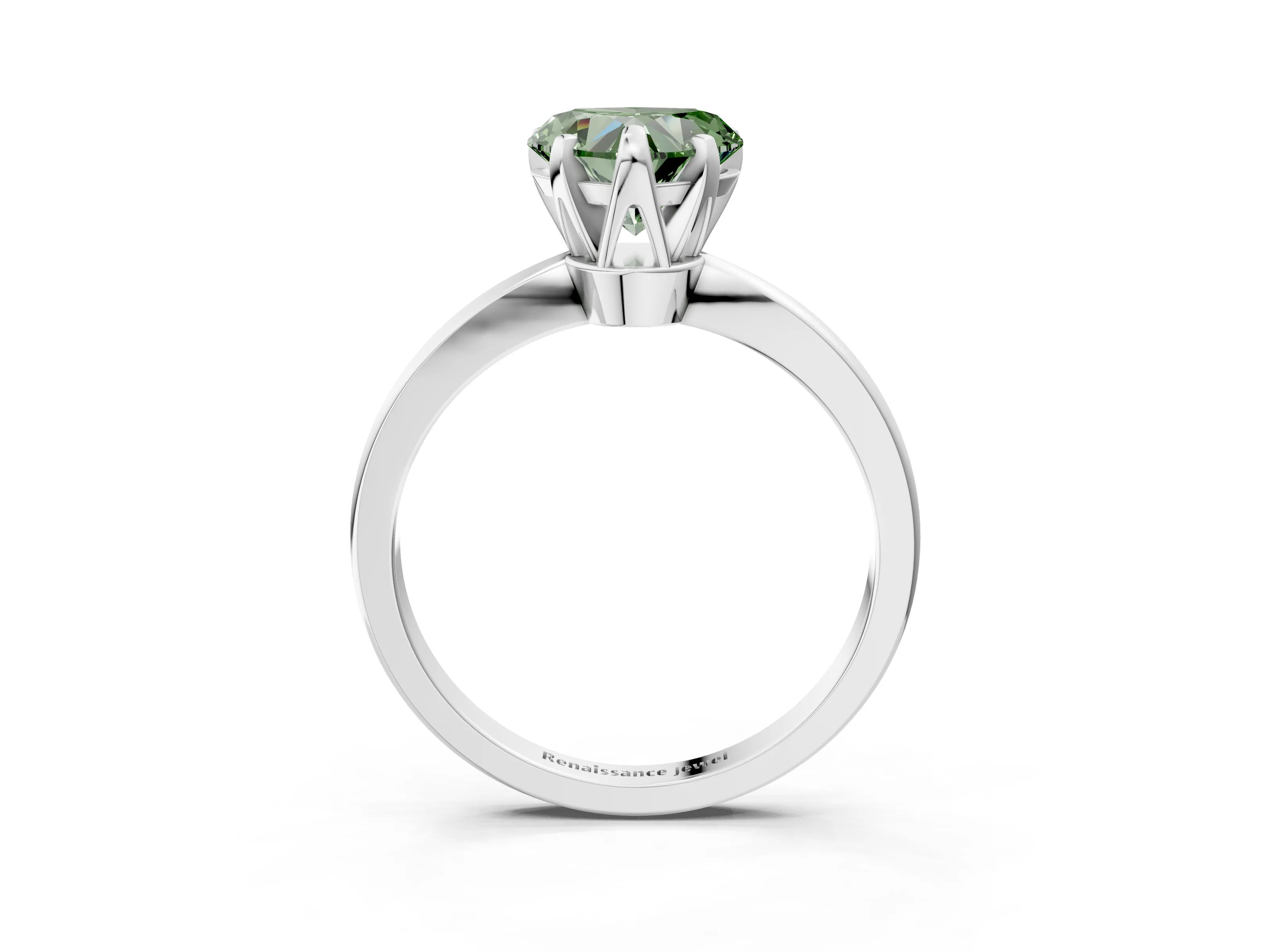 White gold Fancy Green Heart Cut Solitaire Engagement Ring with Six-Prong Setting and Tapered Band_3