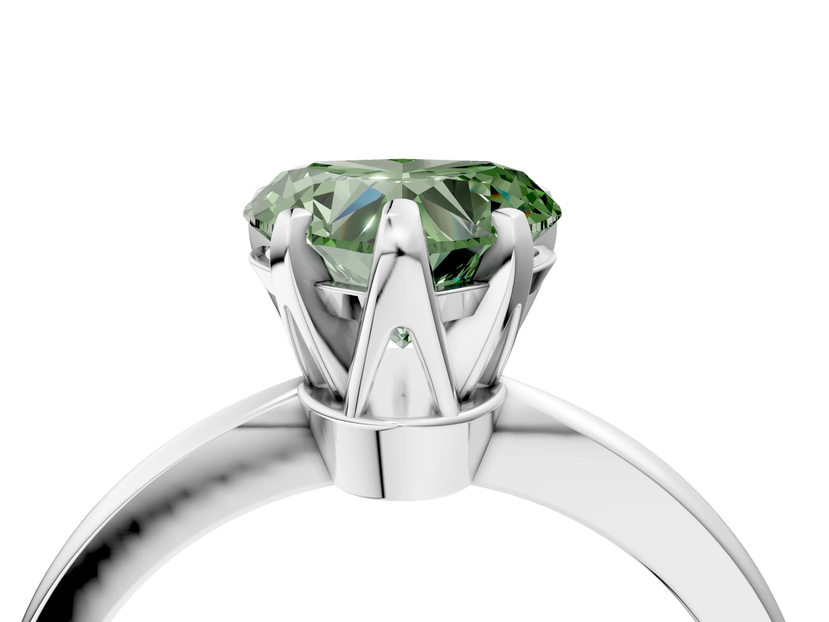 White gold Fancy Green Heart Cut Solitaire Engagement Ring with Six-Prong Setting and Tapered Band_4