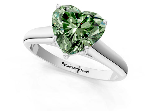 White gold Fancy Green Heart Cut Solitaire Engagement Ring with Tapered Band and Four-Prong Setting_16