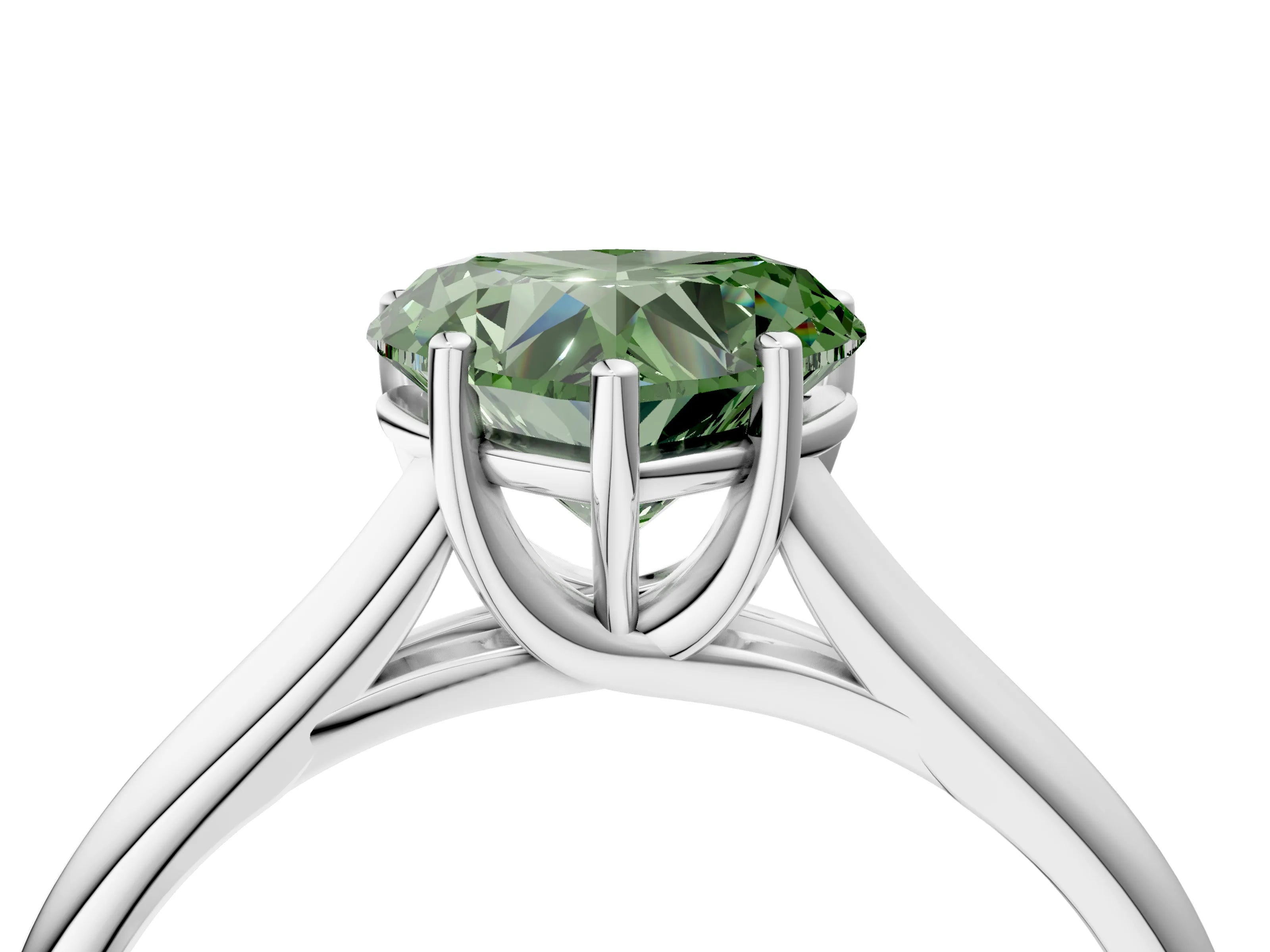 White gold Fancy Green Heart Cut Solitaire Engagement Ring with Tapered Band and Four-Prong Setting_19