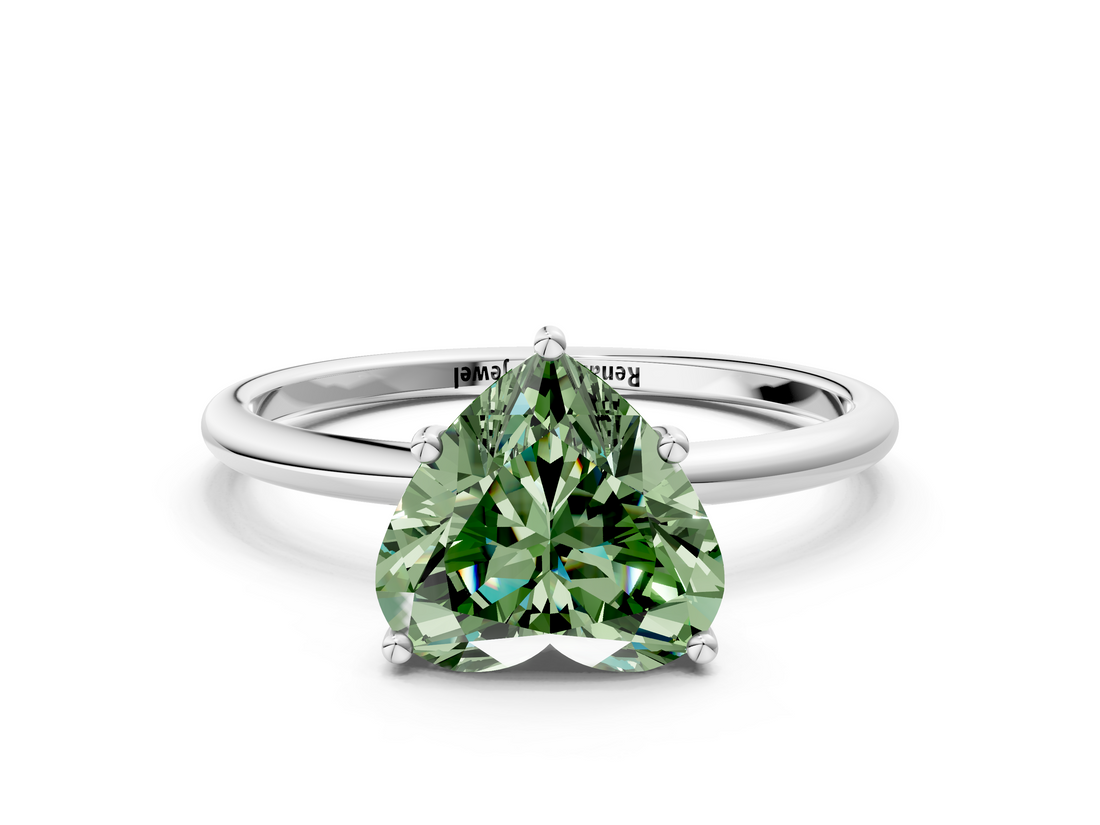 White gold Fancy Green Heart  Cut Solitaire Engagement Ring with Thin Band and Four-Prong Setting_3
