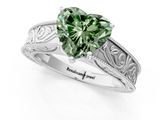 White gold Fancy Green Heart  Cut Solitaire Engraved Band with Four-Prong Setting_1
