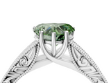 White gold Fancy Green Heart  Cut Solitaire Engraved Band with Four-Prong Setting_4