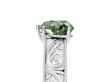 White gold Fancy Green Heart  Cut Solitaire Engraved Band with Four-Prong Setting_5
