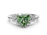 White gold Fancy Green Heart  Cut Solitaire Floral Diamond Ring with Four-Prong Setting