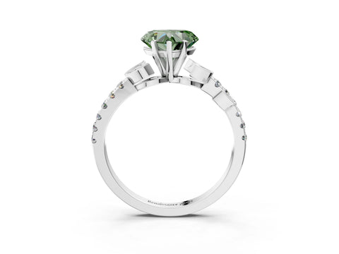 White gold Fancy Green Heart Cut Solitaire Leaf-Inspired Diamond Ring with Pavé Band and Four-Prong Setting_15