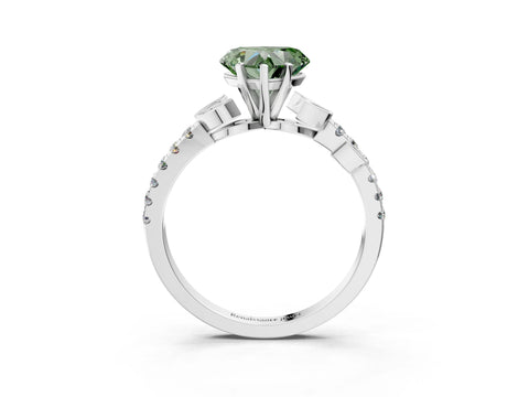 White gold Fancy Green Heart Cut Solitaire Leaf-Inspired Diamond Ring with Pavé Band and Four-Prong Setting_27