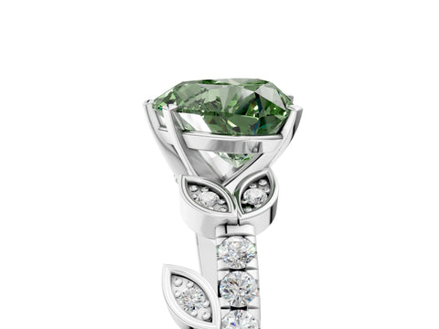 White gold Fancy Green Heart Cut Solitaire Leaf-Inspired Diamond Ring with Pavé Band and Four-Prong Setting_29