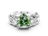 White gold Fancy Green Heart Cut Solitaire Leaf-Inspired Engagement Ring with Prong Setting_12