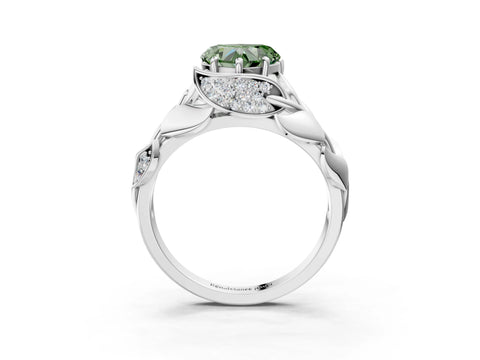 White gold Fancy Green Heart Cut Solitaire Leaf-Inspired Engagement Ring with Prong Setting_3