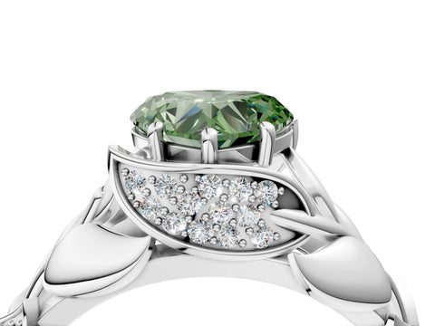 White gold Fancy Green Heart Cut Solitaire Leaf-Inspired Engagement Ring with Prong Setting_4