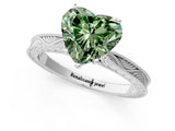 White gold Fancy Green Heart Cut Solitaire Milgrain Engraved Band with Four-Prong Setting_13