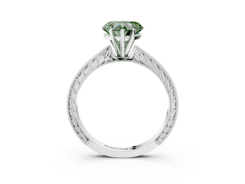 White gold Fancy Green Heart Cut Solitaire Milgrain Engraved Band with Four-Prong Setting_15