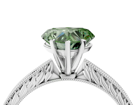 White gold Fancy Green Heart Cut Solitaire Milgrain Engraved Band with Four-Prong Setting_16