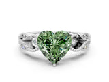 White gold Fancy Green Heart Cut Solitaire Milgrain Leaf Band with Prong Setting_12