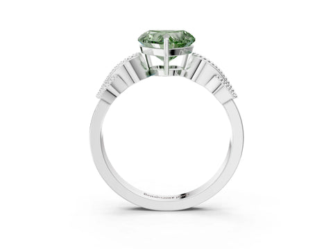White gold Fancy Green Heart Cut Solitaire Milgrain Leaf Band with Prong Setting_15