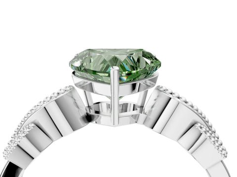 White gold Fancy Green Heart Cut Solitaire Milgrain Leaf Band with Prong Setting_16