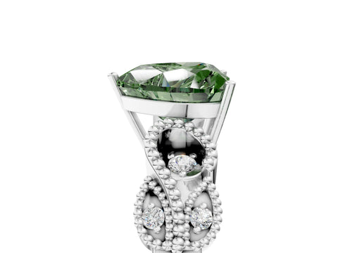 White gold Fancy Green Heart Cut Solitaire Milgrain Leaf Band with Prong Setting_17