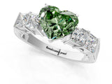 White gold Fancy Green Heart Cut Solitaire Princess Side Stone Engraved Band Prong Setting Ring_13