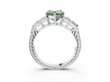 White gold Fancy Green Heart Cut Solitaire Princess Side Stone Engraved Band Prong Setting Ring_15