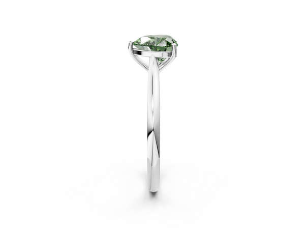 White gold Fancy Green Heart  Cut Solitaire Ring with Cathedral Band and Four-Prong Setting