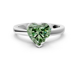 White gold Fancy Green Heart  Cut Solitaire Ring with Four-Prong Setting and Classic Band